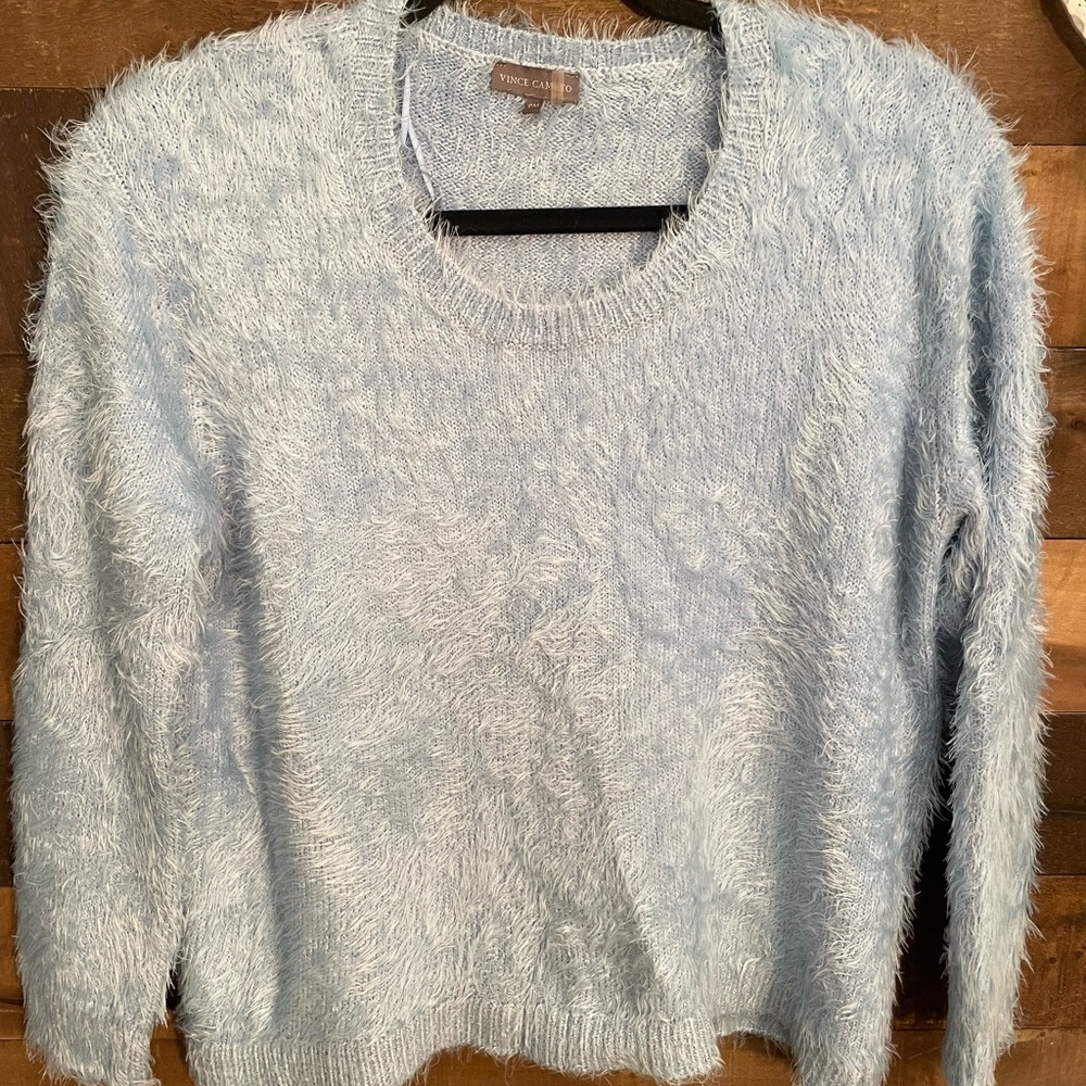 Vince Camuto Light Blue Fuzzy Crew Neck Sweater
